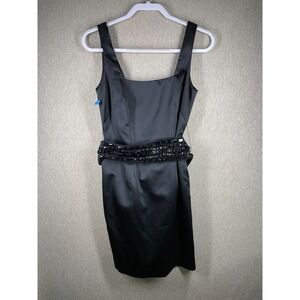 ABS Allen Schwartz Collection Dress 4 Black Beaded Bow Belt Evening Cocktail